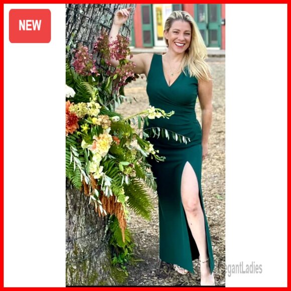 Sleeveless V-Neck Split Mermaid Evening Cocktail Maxi Dress - Picture 3 of 5